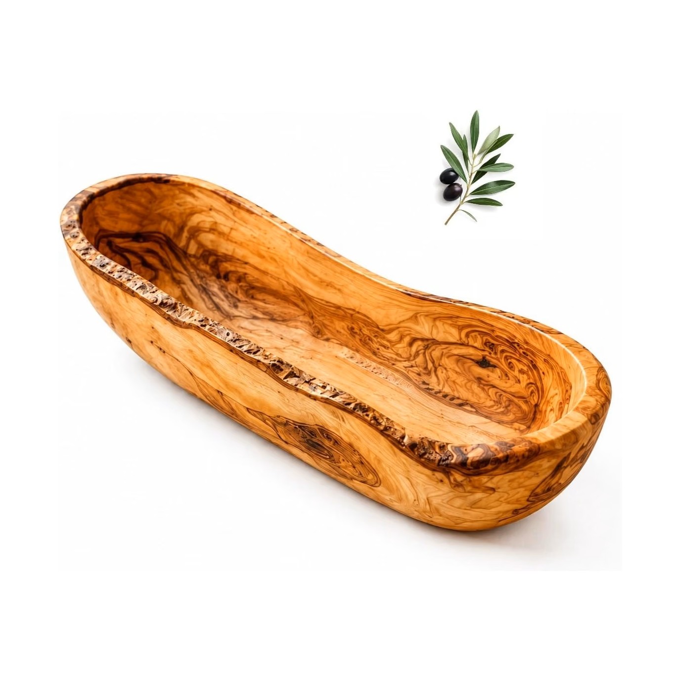 Corbeille à pain rustique en bois d'olivier naturel 40 cm