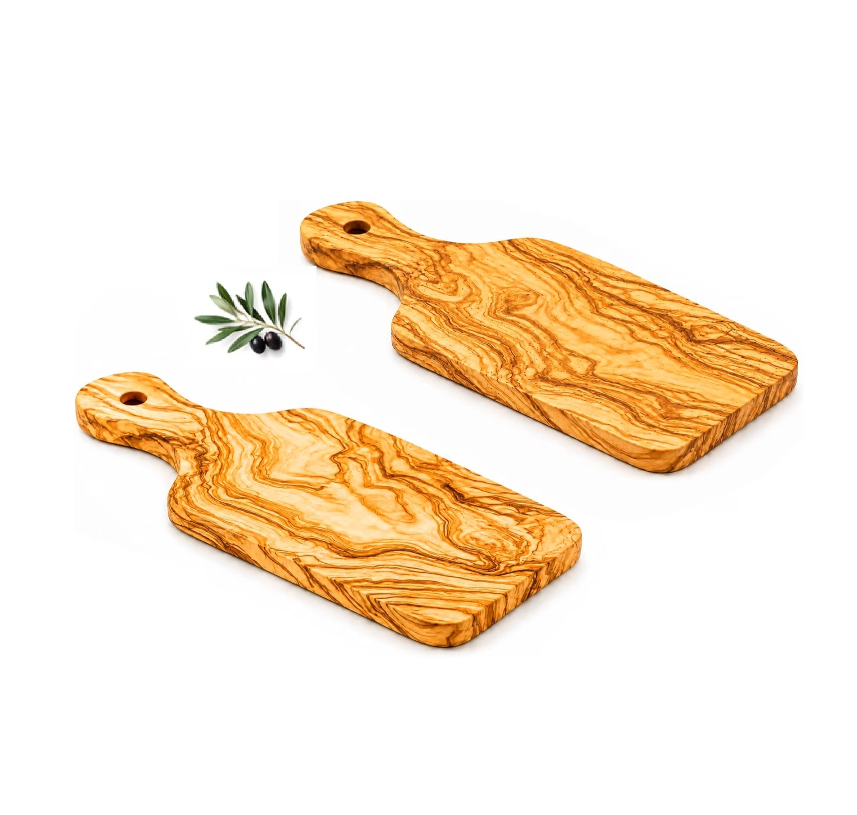 Lot de deux planches à découper en bois d'olivier naturel 30 cm