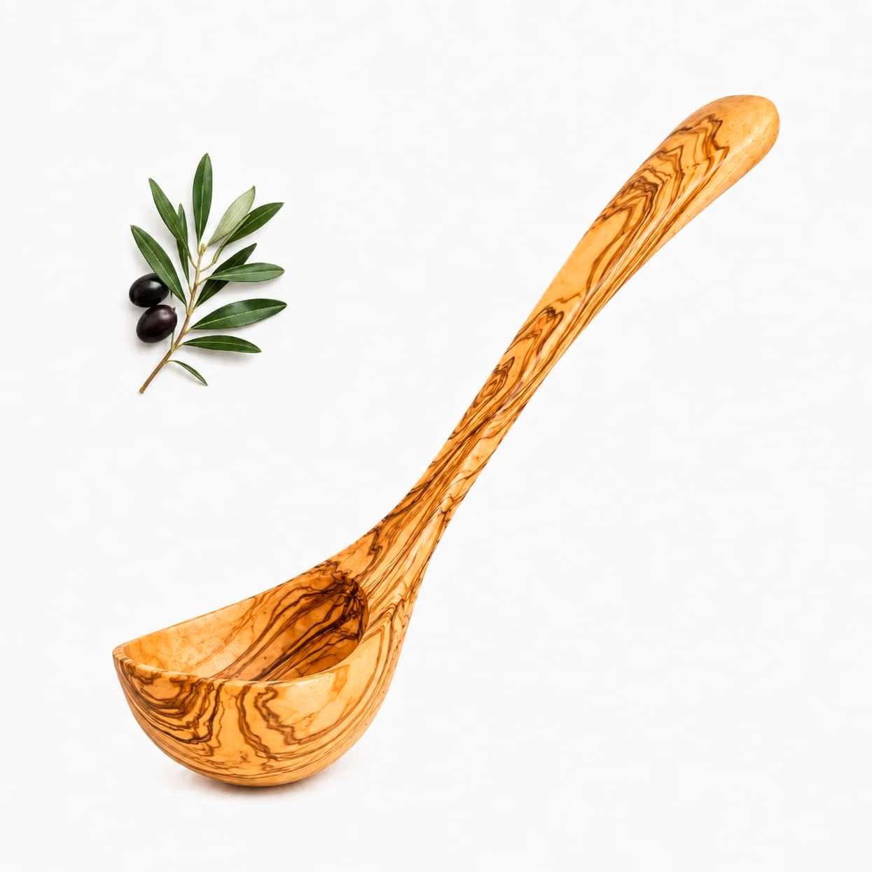 Louche artisanale en bois d'olivier naturel 30 cm