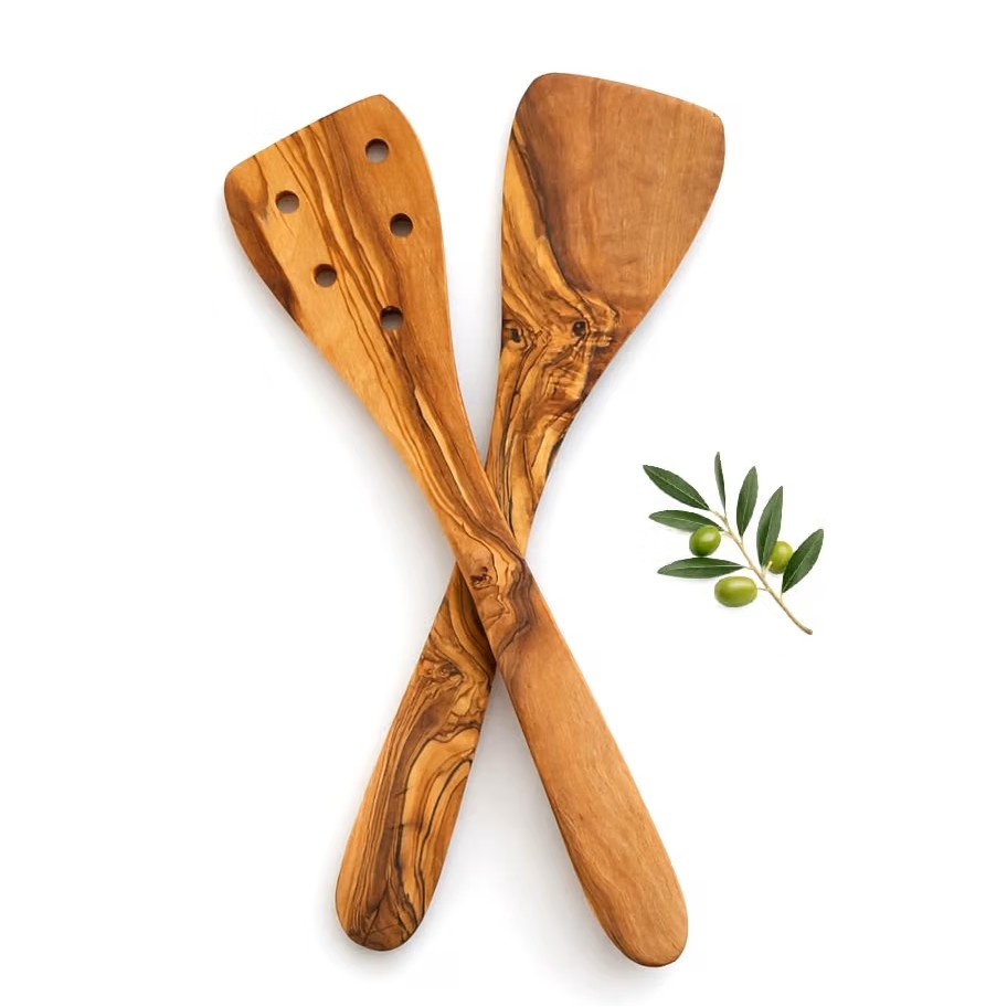 Set de deux spatules de cuisine en bois d'olivier 30 cm